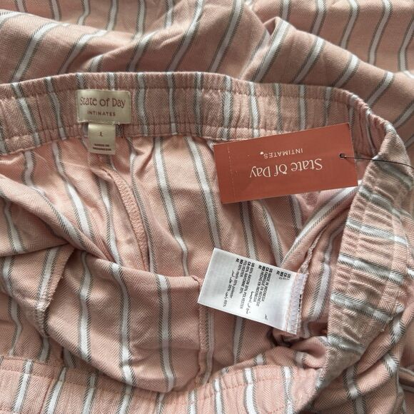 NWT State of Day Flannel Pajama Pants Women's Pink/White Striped Elastic Waist - Picture 3 of 5